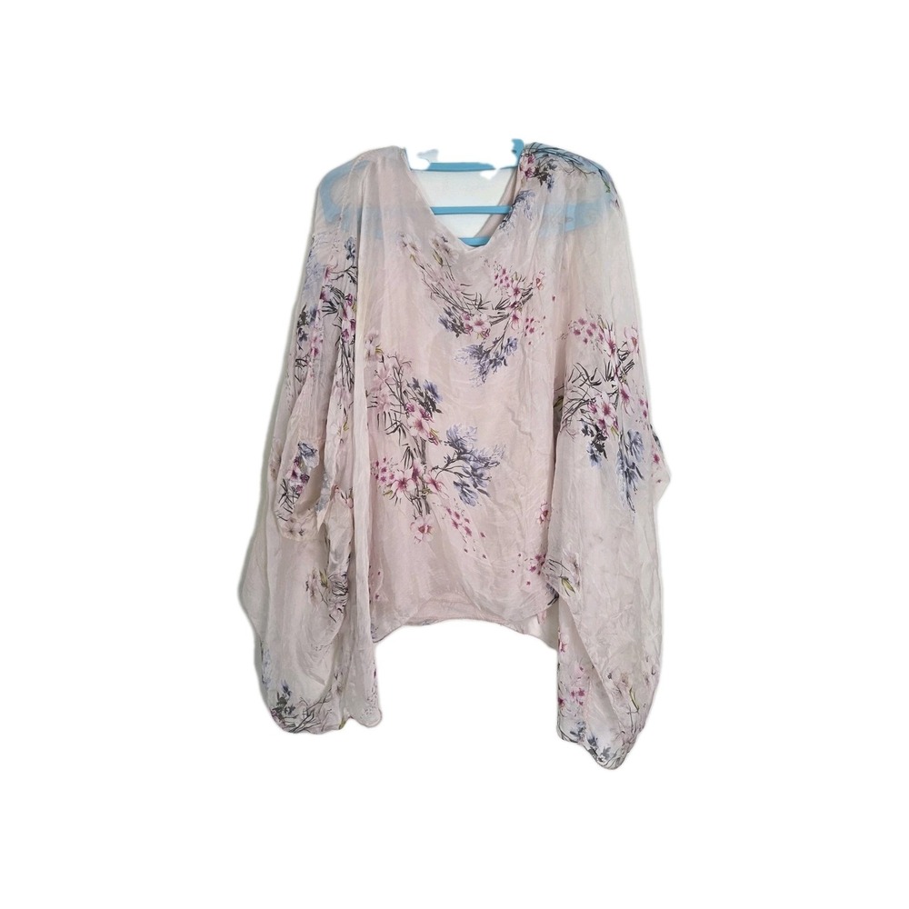M Collection Silk Pink Blouse Built-in Tank Sz Large Made In Italy Flowy Feminin